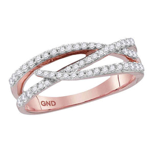Diamond Band | 10kt Rose Gold Womens Round Diamond Crossover Woven Band Ring 3/8 Cttw | Splendid Jewellery GND