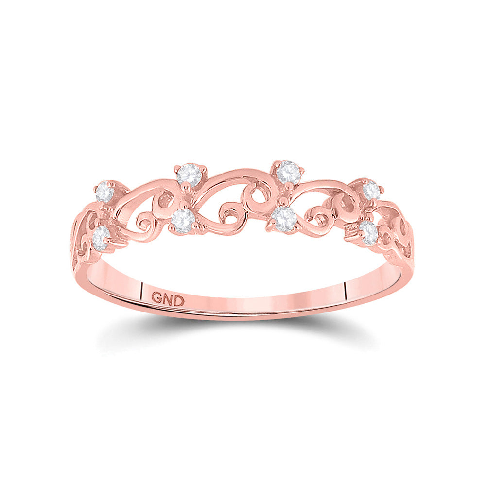 Diamond Band | 10kt Rose Gold Womens Round Diamond Curl Band Ring 1/10 Cttw | Splendid Jewellery GND