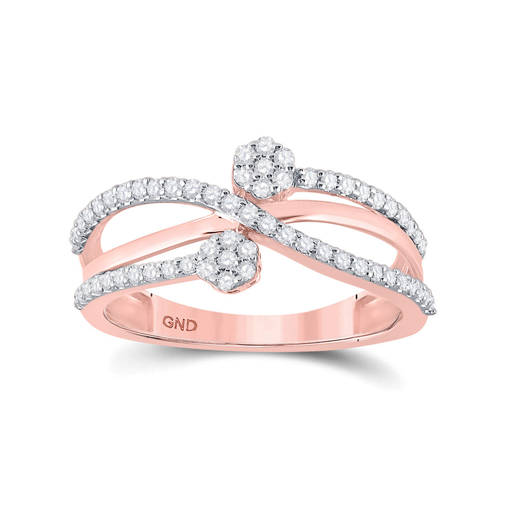 Diamond Band | 10kt Rose Gold Womens Round Diamond Double Flower Cluster Ring 1/3 Cttw | Splendid Jewellery GND