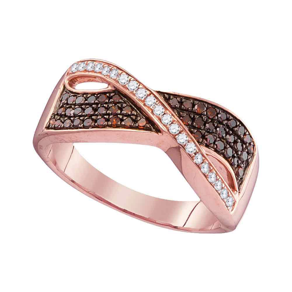 Diamond Band | 10kt Rose Gold Womens Round Red Color Enhanced Diamond Crossover Band Ring 1/3 Cttw | Splendid Jewellery GND
