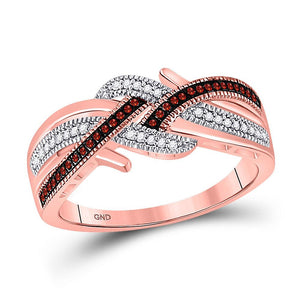 Diamond Band | 10kt Rose Gold Womens Round Red Color Enhanced Diamond Crossover Band Ring 1/6 Cttw | Splendid Jewellery GND