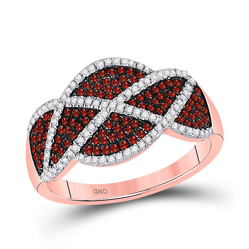 Diamond Band | 10kt Rose Gold Womens Round Red Color Enhanced Diamond Segmented Fashion Ring 1/2 Cttw | Splendid Jewellery GND