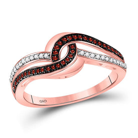 Radiant Red Diamond Swirl Band Ring - 10kt Rose Gold Women's Jewelry Top View from Splendid Jewellery
