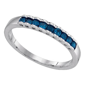 Diamond Band | 10kt White Gold Womens Princess Blue Color Enhanced Diamond Ribbed Band Ring 1/4 Cttw | Splendid Jewellery GND