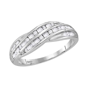 Diamond Band | 10kt White Gold Womens Round Baguette Diamond Crossover Band Ring 1/3 Cttw | Splendid Jewellery GND
