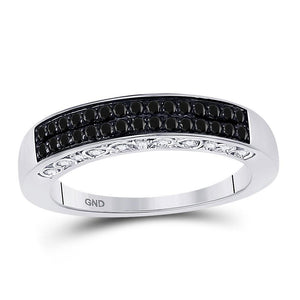 Diamond Band | 10kt White Gold Womens Round Black Color Enhanced Diamond Band Ring 1/2 Cttw | Splendid Jewellery GND