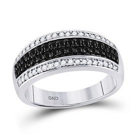 Mystic Noir Diamond Band | 10kt White Gold Womens Round Black Color Enhanced Diamond Band Ring 1/2 Cttw Top View from Splendid Jewellery