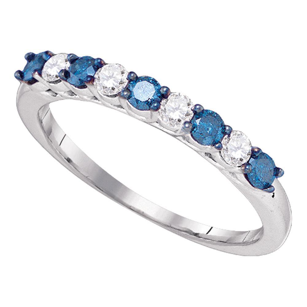 Diamond Band | 10kt White Gold Womens Round Blue Color Enhanced Diamond Band Ring 1/2 Cttw | Splendid Jewellery GND
