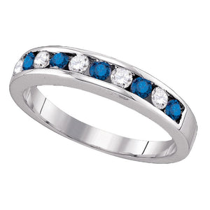 Diamond Band | 10kt White Gold Womens Round Blue Color Enhanced Diamond Band Ring 1/4 Cttw | Splendid Jewellery GND