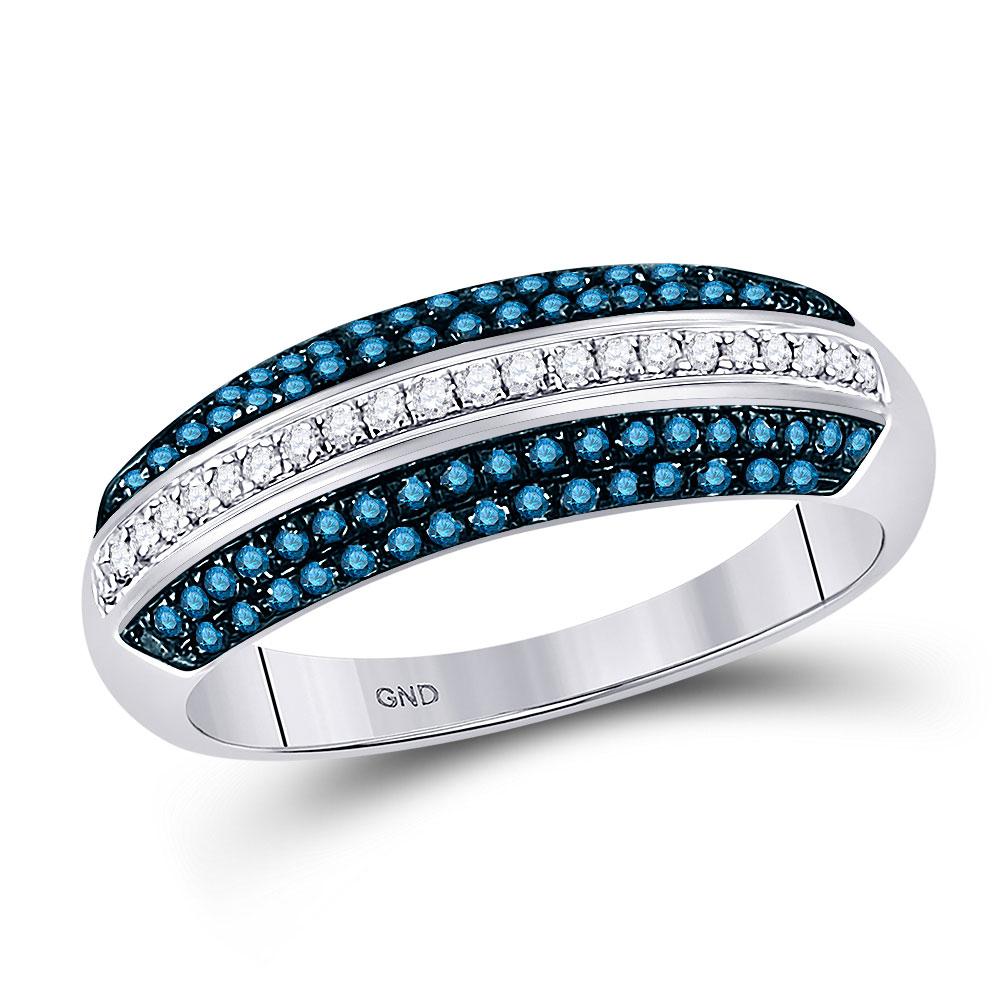 Diamond Band | 10kt White Gold Womens Round Blue Color Enhanced Diamond Striped Band Ring 1/2 Cttw | Splendid Jewellery GND