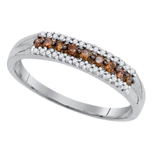 Load image into Gallery viewer, Mesmerizing Brown Diamond Elegance | 10kt White Gold Womens Round Brown Diamond Band Ring 1/5 Cttw Top View from Splendid Jewellery