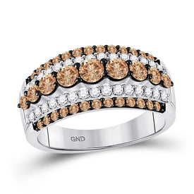 Exquisite Brown Diamond Elegance | 10kt White Gold Womens Round Brown Diamond Fancy Cocktail Ring 1-1/2 Cttw Top View from Splendid Jewellery