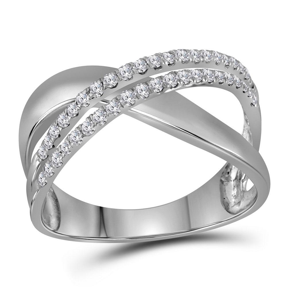Diamond Band | 10kt White Gold Womens Round Diamond Crossover Band Ring 3/8 Cttw | Splendid Jewellery GND