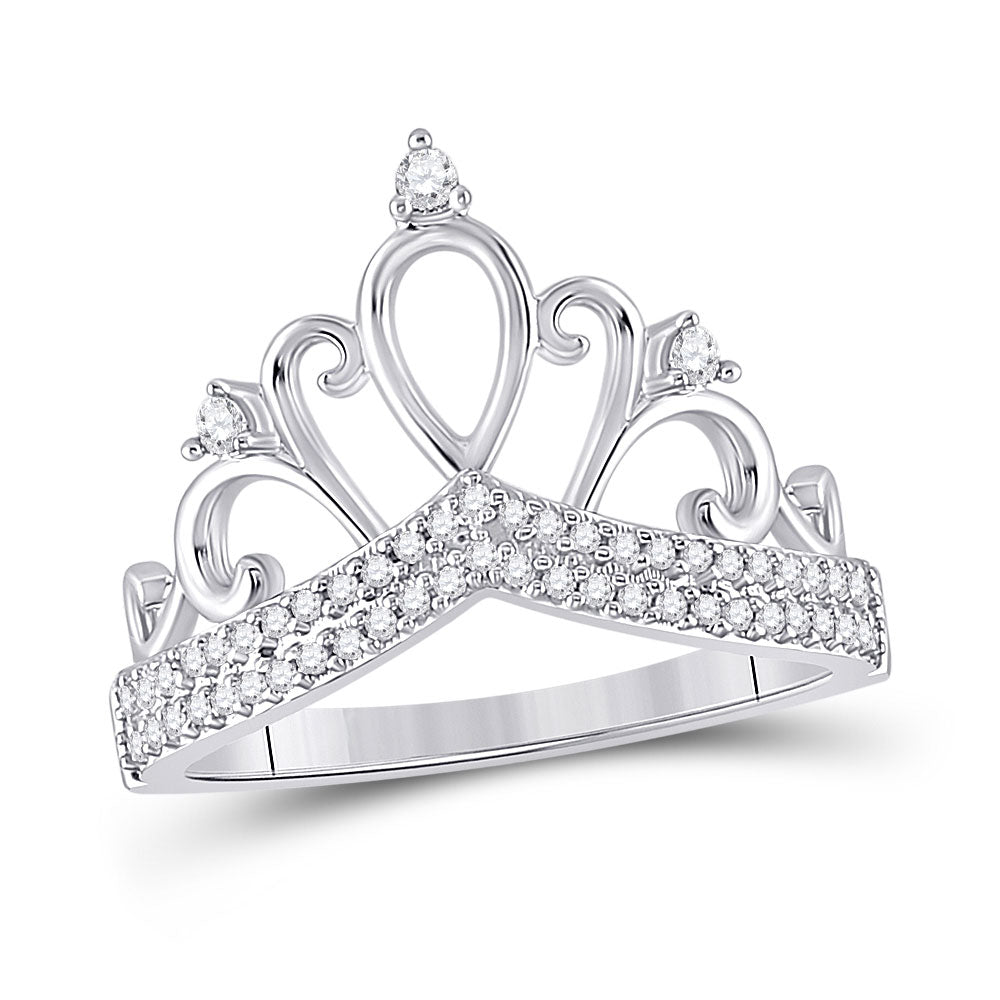 Diamond Band | 10kt White Gold Womens Round Diamond Crown Tiara Fashion Ring 1/5 Cttw | Splendid Jewellery GND