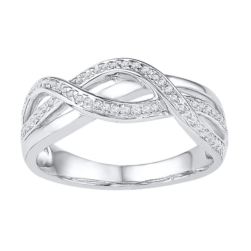 Diamond Band | 10kt White Gold Womens Round Diamond Twist Band Ring 1/5 Cttw | Splendid Jewellery GND