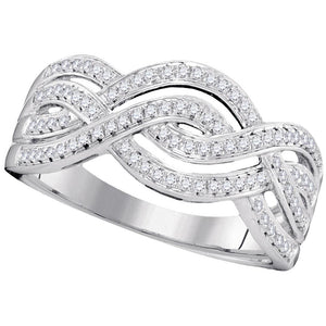 Diamond Band | 10kt White Gold Womens Round Diamond Wave Crossover Band Ring 1/4 Cttw | Splendid Jewellery GND