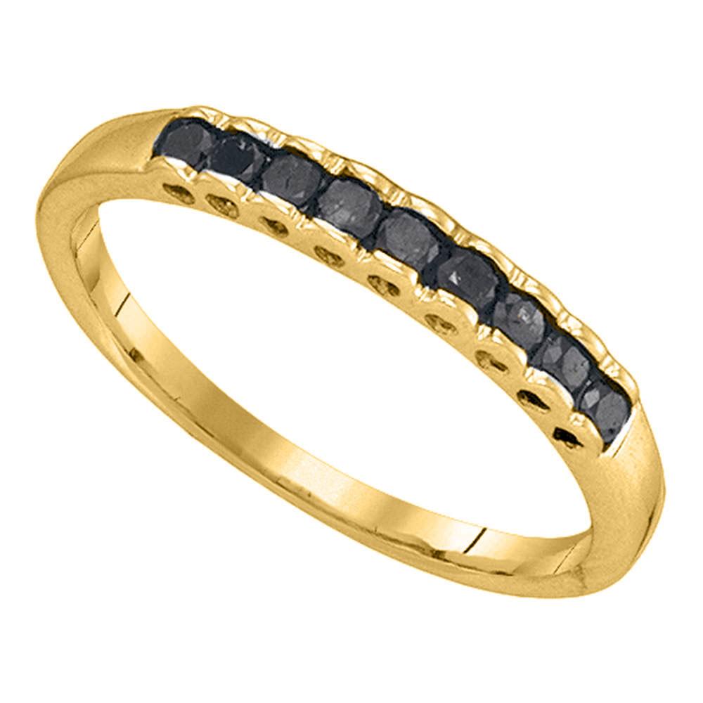 Diamond Band | 10kt Yellow Gold Womens Princess Black Color Enhanced Diamond Band Ring 1/4 Cttw | Splendid Jewellery GND