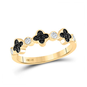 Diamond Band | 10kt Yellow Gold Womens Round Black Color Enhanced Diamond Clover Band Ring 1/4 Cttw | Splendid Jewellery GND