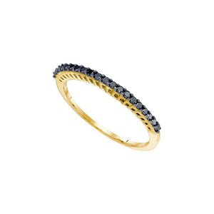 Diamond Band | 10kt Yellow Gold Womens Round Black Color Enhanced Diamond Single Row Band Ring 1/4 Cttw | Splendid Jewellery GND