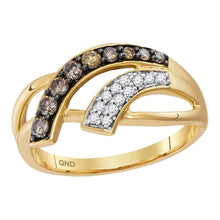 Load image into Gallery viewer, 10kt Yellow Gold Womens Round Brown Diamond Band Ring - A Mesmerizing Masterpiece by Splendid Jewellery Top View from Splendid Jewellery