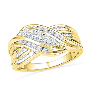 Diamond Band | 10kt Yellow Gold Womens Round Diamond 5-Stone Crossover Band Ring 1/2 Cttw | Splendid Jewellery GND