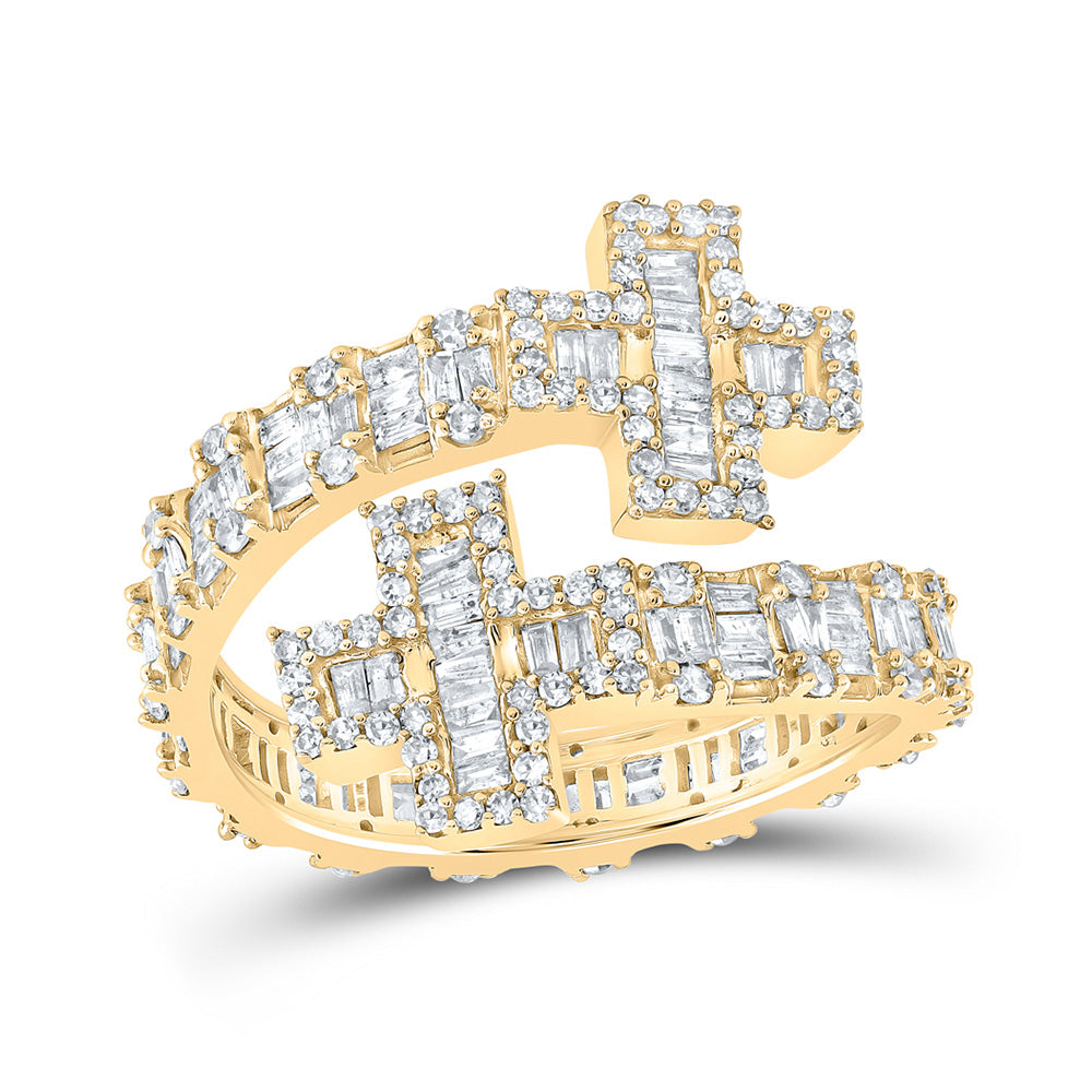 Diamond Band | 10kt Yellow Gold Womens Round Diamond Cross Cuff Band Ring 1 Cttw | Splendid Jewellery GND