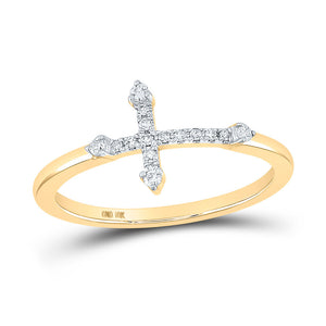 Diamond Band | 10kt Yellow Gold Womens Round Diamond Cross Ring 1/10 Cttw | Splendid Jewellery GND