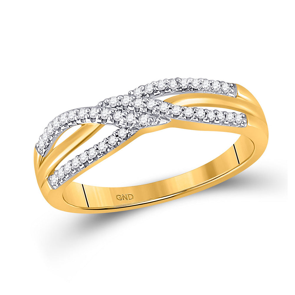 Diamond Band | 10kt Yellow Gold Womens Round Diamond Crossover Band Ring 1/6 Cttw | Splendid Jewellery GND