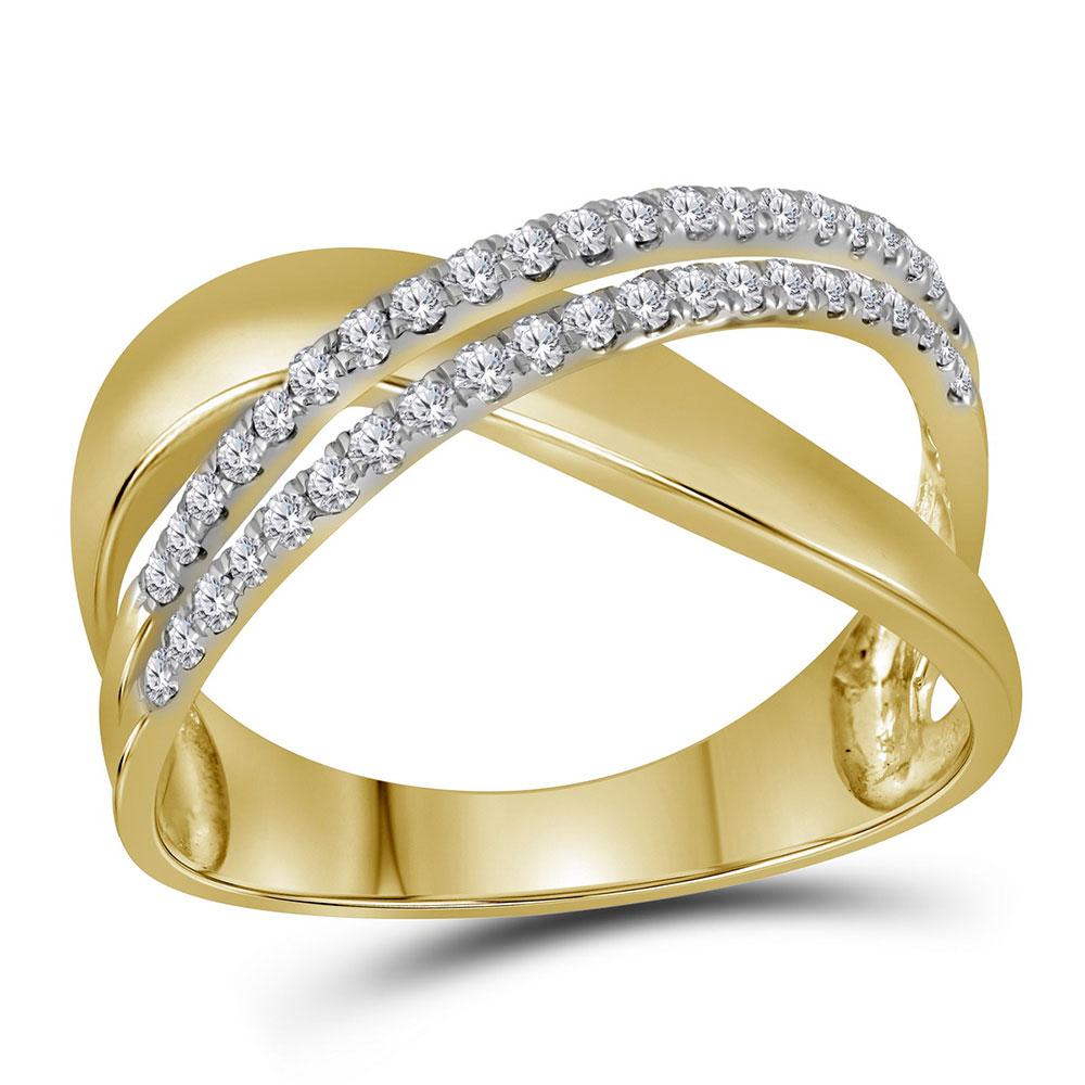 Diamond Band | 10kt Yellow Gold Womens Round Diamond Crossover Band Ring 3/8 Cttw | Splendid Jewellery GND