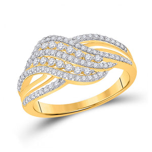 Diamond Band | 10kt Yellow Gold Womens Round Diamond Crossover Fashion Ring 1/2 Cttw | Splendid Jewellery GND