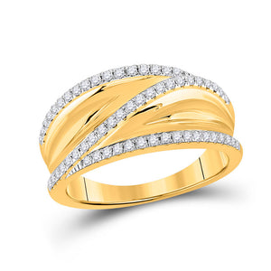 Diamond Band | 10kt Yellow Gold Womens Round Diamond Crossover Fashion Ring 1/3 Cttw | Splendid Jewellery GND