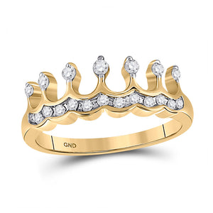 Diamond Band | 10kt Yellow Gold Womens Round Diamond Crown Tiara Band Ring 1/4 Cttw | Splendid Jewellery GND