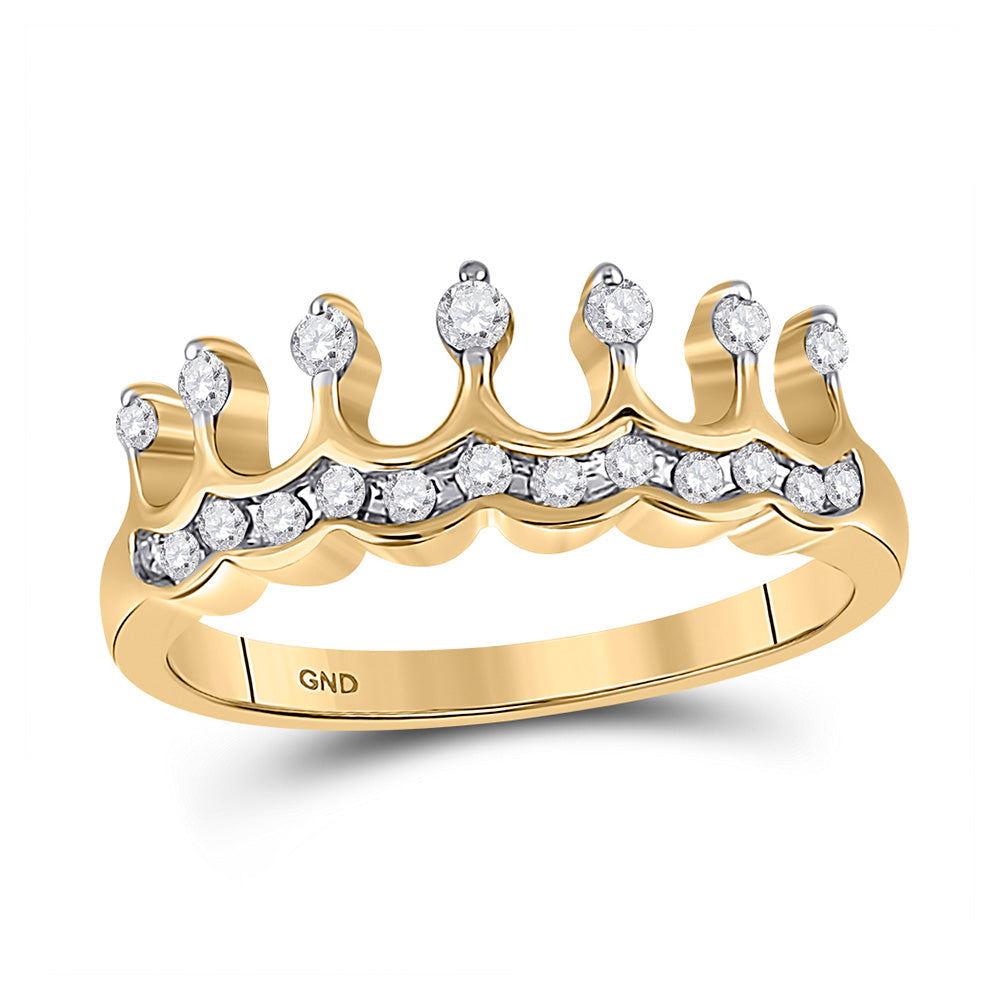 Diamond Band | 10kt Yellow Gold Womens Round Diamond Crown Tiara Band Ring 1/4 Cttw | Splendid Jewellery GND