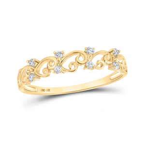 Diamond Band | 10kt Yellow Gold Womens Round Diamond Curl Band Ring 1/10 Cttw | Splendid Jewellery GND