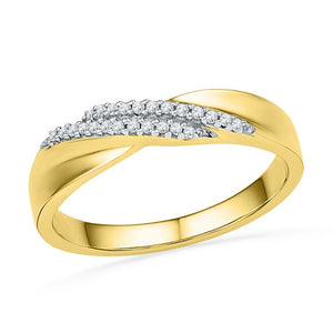Diamond Band | 10kt Yellow Gold Womens Round Diamond Double Row Crossover Band Ring 1/10 Cttw | Splendid Jewellery GND