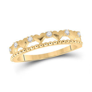Diamond Band | 10kt Yellow Gold Womens Round Diamond Heart Band Ring 1/10 Cttw | Splendid Jewellery GND