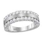 14kt Brushed White Gold Women's Machine-Set Round Diamond Band Ring - Radiant Brilliance - Top View