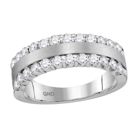 14kt Brushed White Gold Women's Machine-Set Round Diamond Band Ring - Radiant Brilliance - Top View