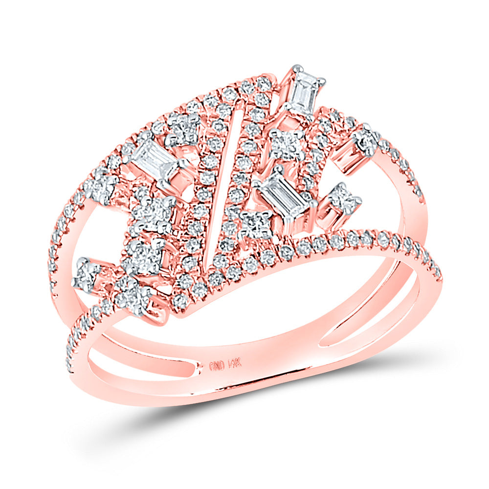 Diamond Band | 14kt Rose Gold Womens Baguette Diamond Scattered Band Ring 1/2 Cttw | Splendid Jewellery GND