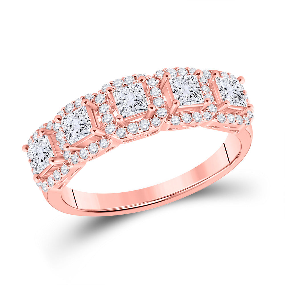 Diamond Band | 14kt Rose Gold Womens Princess Diamond 5-Stone Anniversary Ring 1 Cttw | Splendid Jewellery GND
