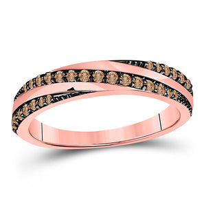 Diamond Band | 14kt Rose Gold Womens Round Brown Diamond Diagonal Stripe Band Ring 1/4 Cttw | Splendid Jewellery GND