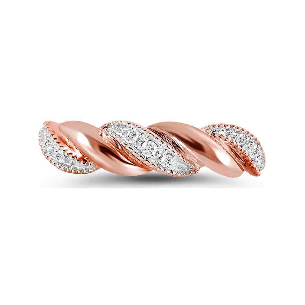 Diamond Band | 14kt Rose Gold Womens Round Diamond Milgrain Crossover Band Ring 1/20 Cttw | Splendid Jewellery GND