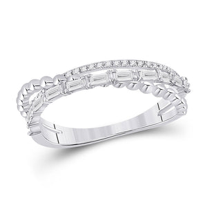 Diamond Band | 14kt White Gold Womens Baguette Diamond Crossover Band Ring 1/3 Cttw | Splendid Jewellery GND