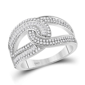 14kt White Gold Baguette and Round Diamond Intertwined Band Ring - Top View