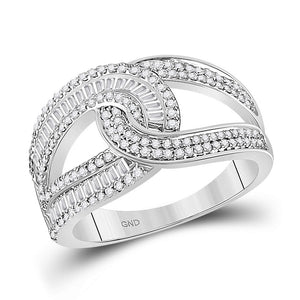 Diamond Band | 14kt White Gold Womens Baguette Diamond Intertwined Band Ring 3/4 Cttw | Splendid Jewellery GND