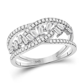 14kt White Gold Baguette and Round Diamond Scattered Band Ring - Top View