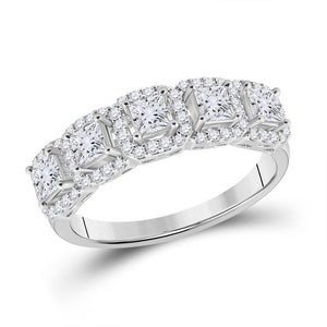 Diamond Band | 14kt White Gold Womens Princess Diamond 5-Stone Anniversary Ring 1 Cttw | Splendid Jewellery GND