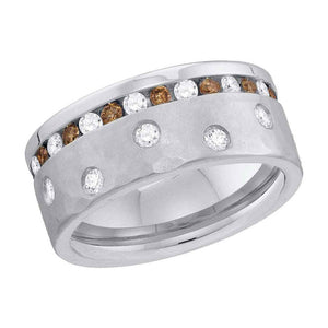 Diamond Band | 14kt White Gold Womens Round Brown Diamond Band Ring 1-1/8 Cttw | Splendid Jewellery GND