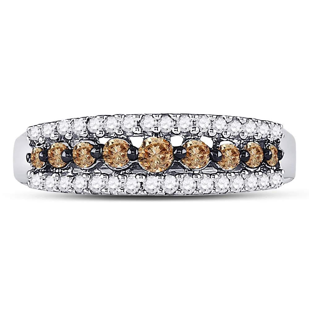 Diamond Band | 14kt White Gold Womens Round Brown Diamond Band Ring 1/2 Cttw | Splendid Jewellery GND