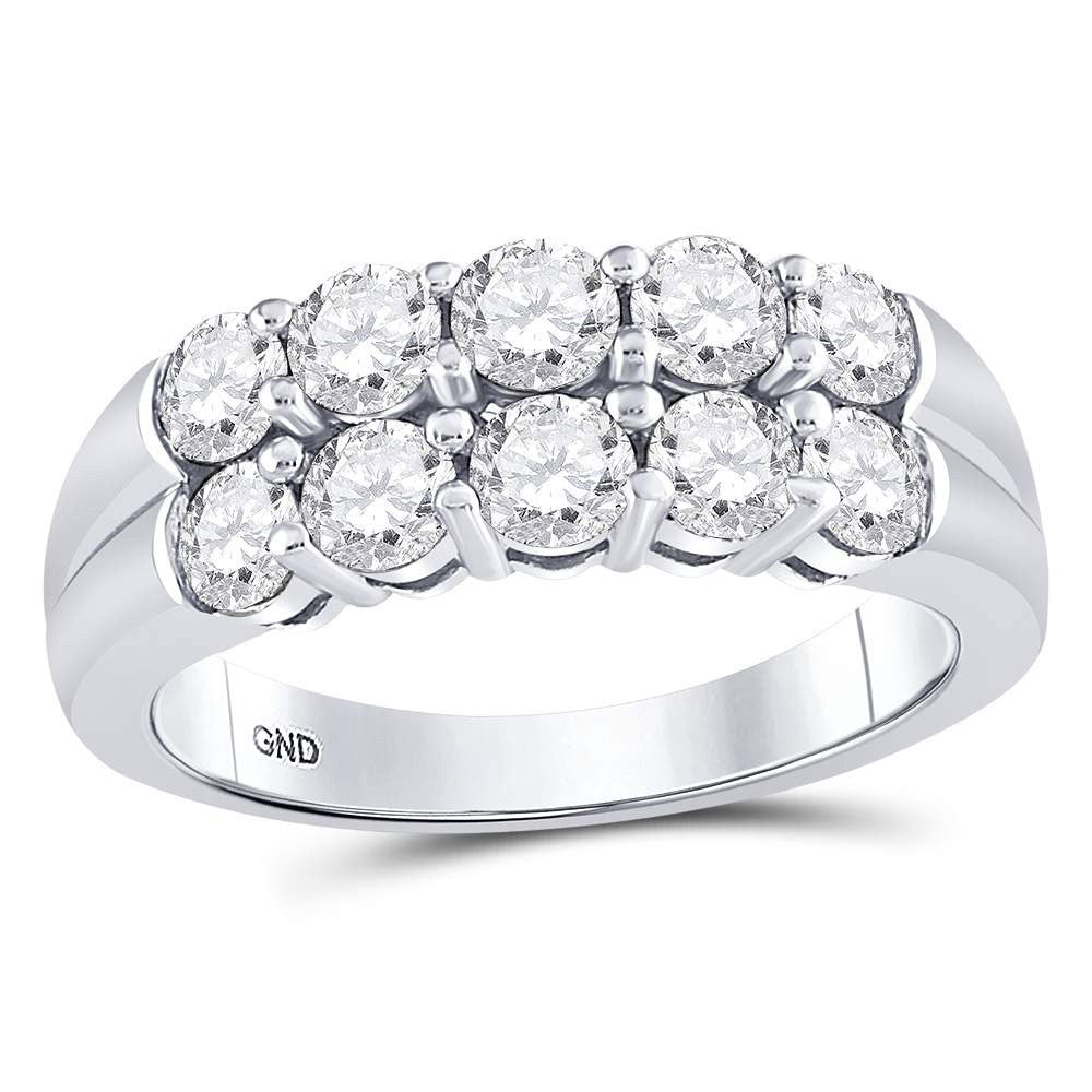 Diamond Band | 14kt White Gold Womens Round Diamond 2-Row Anniversary Band Ring 1-1/2 Cttw | Splendid Jewellery GND